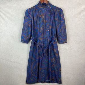 Vintage 80s Ms. Sugar Cottagecore Dress Midi‎ Size 8 Purple Paisley Prairie Belt